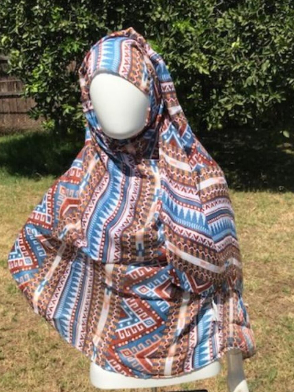 Brown and Blue Tribal Fashion Scarf Beach Sarong Headscarf